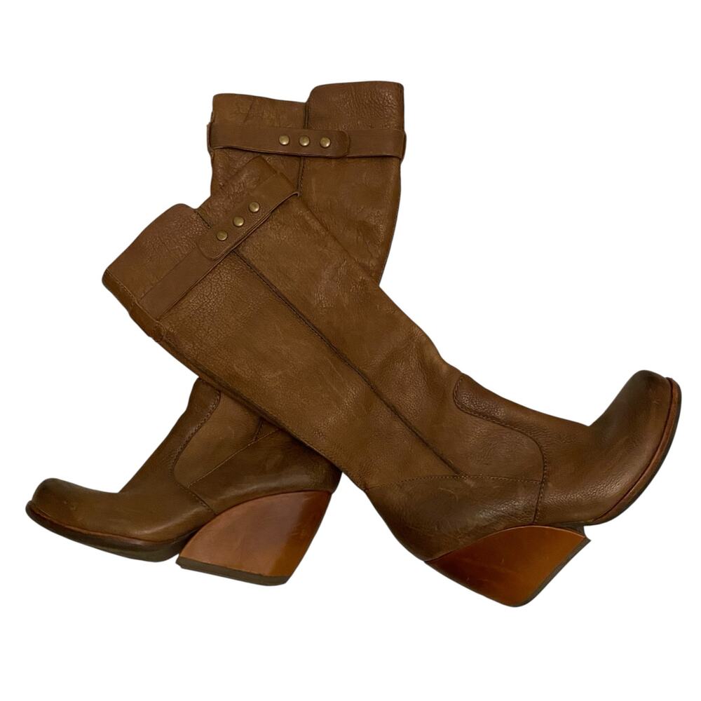 Kork-Ease Shawna 16.5" High Women's 7 Knee High Zipper Leather Brown Wedge Boots